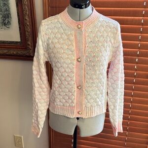 Pink and White Women's Polyester Sweater with Pearl Buttons NWOT